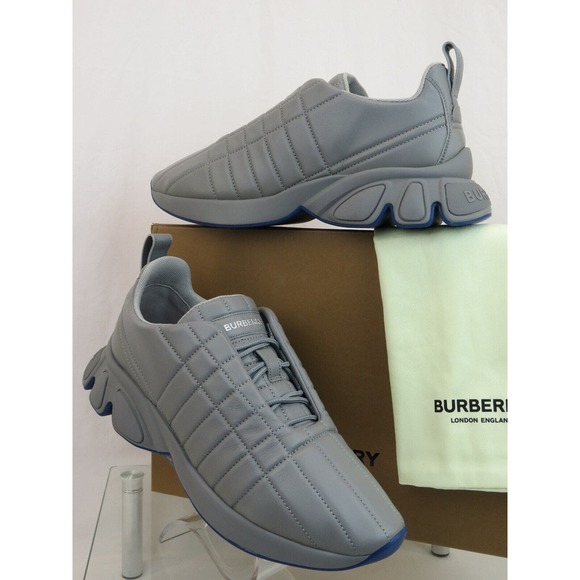 $850 BURBERRY AXBURTON GRAY CHECK QUILTED LEATHER LOGO SNEAKERS 10 US 43 ITALY - Picture 5 of 13